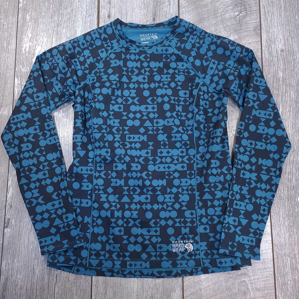 Mountain Hardwear Base Layer Women XS Teal Geometric Long Sleeve Hiking Top